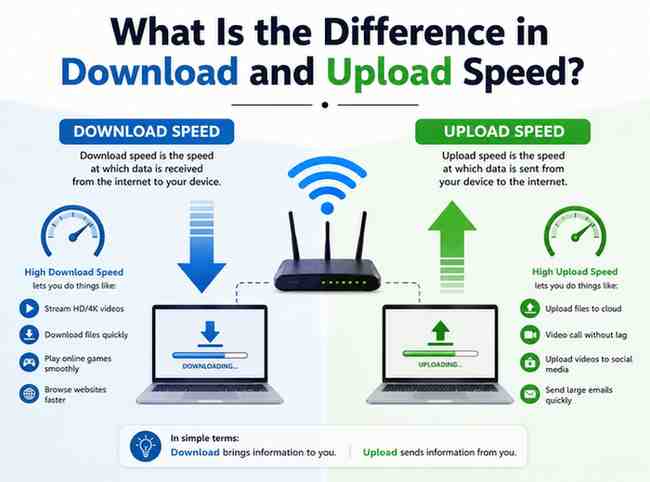 What is the difference in download and upload speed?